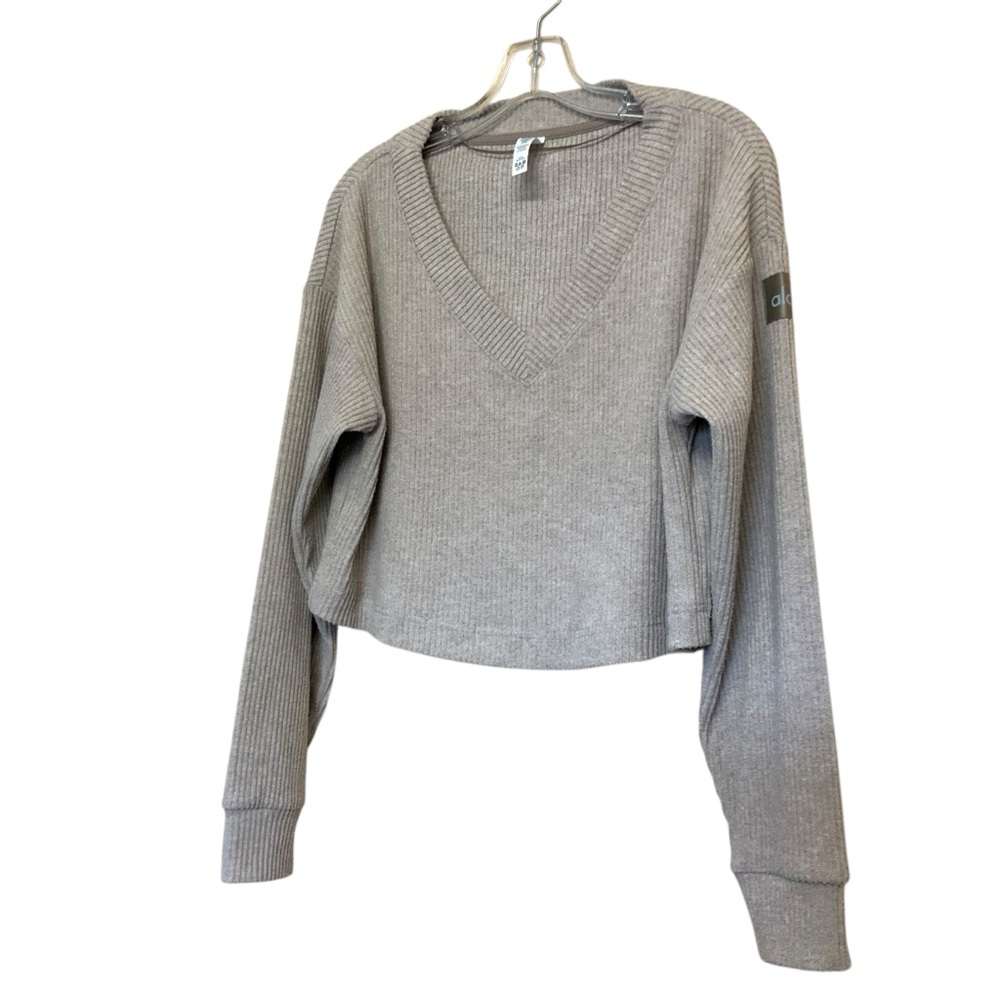 ALO YOGA Muse Ribbed V-neck Pullover Long Sleeve Athleisure Top - Picture 5 of 9